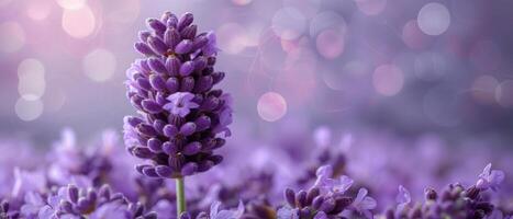 Beautiful Lavender Flower in Bloom with Soft Bokeh Background and Purple Tones photo