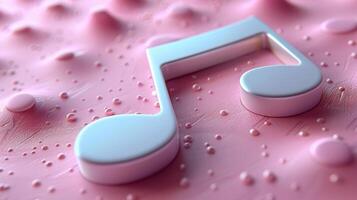 Close-Up of 3D Music Note on Pink Textured Surface with Bubbles and Dimples photo