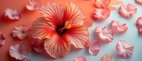 Vibrant Pink Hibiscus Flower with Petals on Colorful Background photo