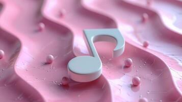 Abstract 3D Music Note on Pink Wavy Background with Floating Spheres and Geometric Patterns photo