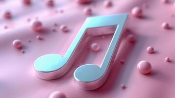 Glossy Pink Musical Note on Soft Pink Background with Floating Spheres photo