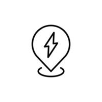 Electric station pin icon. Simple outline style. Map pin with lightning, charge point, station, electric vehicle, technology concept. Thin line symbol. Isolated. vector