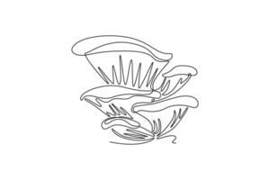 Continuous one line drawing of whole healthy organic mushrooms for farming and harvesting logo identity. Fresh toadstool concept for vegetable icon. Single line draw design graphic illustration vector