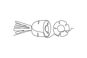 Single continuous line drawing slice healthy organic carrots pile for farm logo identity. Fresh biennial plant concept for root vegetable icon. Dynamic one line draw graphic design illustration vector