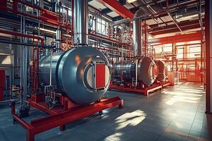 Industrial boiler system working in a modern factory photo