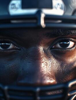 Close-up of american football player wearing helmet and sweating photo
