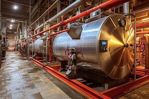 Large industrial boiler heating water in a factory photo