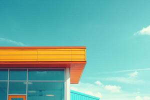 Modern Architectural Detail with Vibrant Orange and Blue Colors under Clear Sky photo