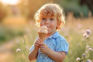 A small child is eating ice cream photo