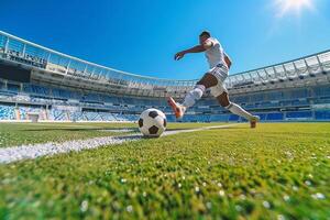 Soccer player in action on the field of stadium photo