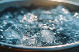 Closeup of Ice Cubes in Water Creating Refreshing and Cool Atmosphere photo