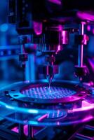 Advanced Robotic Precision Engineering in Neon HighTech Laboratory photo