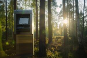 ATM Machine in Forest Nature and Technology Convergence for photo