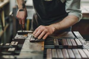 Artisanal Craftsmanship in Woodworking Workshop with Hand Tools and Wooden Blocks photo