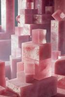 Abstract Pink Ice Cubes in Geometric Shapes with Frosty Surface photo