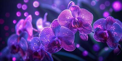 Purple Orchids with Sparkling Bokeh Effect in Mystical Night Setting photo