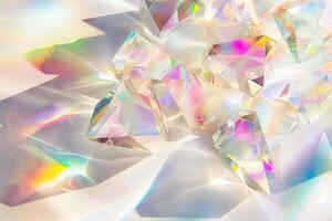 Shimmering Crystal Prisms Creating Rainbow Light Refractions photo