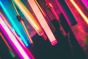 Vibrant Neon Light Tubes in Multicolored Abstract Art Display photo