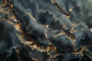Abstract CloseUp of Black and Gold Marble Texture with Veins and Patterns photo