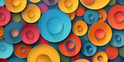 Vibrant Overlapping Colorful Circular Patterns with Shadows photo