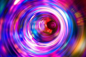 Vibrant Circular Light Swirl with Neon Colors and Abstract Motion Blur photo