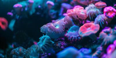 Vibrant Underwater Coral Reef with Colorful Glowing Marine Life in Stunning Display photo