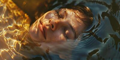 Tranquil Woman Floating in Sunlit Water Capturing Peace and Serenity photo