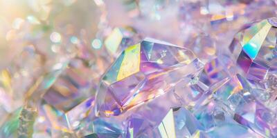 Close-Up of Shimmering Crystal Gems with Iridescent Light Reflections photo
