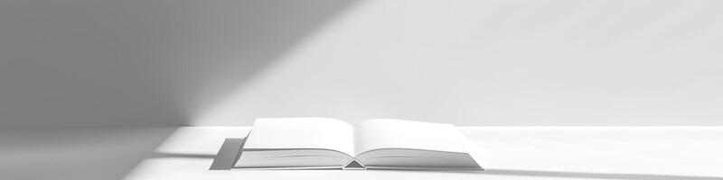 Minimalist Open Book in Sunlight on White Surface, Shadow Play, Knowledge Concept photo
