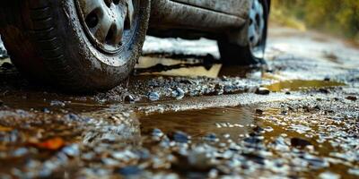 OffRoad Adventure Vehicle Tyre on Muddy Terrain After Rain photo