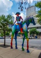 Austin, Texas - 15 June 2024. Tracking the end of the rainbow statue by Ion Art on 8th street of Austin, TX photo