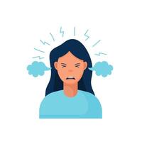 Work burnout. Tired female worker sitting at the table. Long working day in the office. Mental health problem. . vector