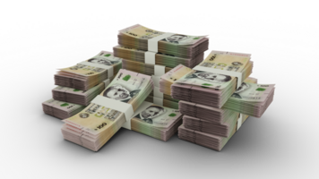 Stack of Uruguayan Peso Uruguayo notes. 3D rendering of bundles of banknotes isolated on a transparent background png
