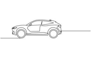 One single continuous line drawing of old vintage car line draw vector