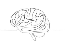 Human brain continuous one line drawing of art illustration and intelligence outline vector