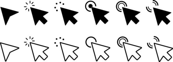Click pointer mouse computer icon set. Click arrow cursor symbol flat isolated. Illustration design vector