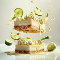 High-quality, colorful image of a slice of dessert with garnishes and toppings. photo
