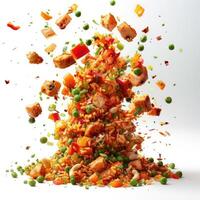 Rice and other ingredients being mixed together to create a flavorful dish. photo