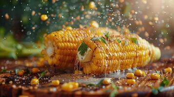 The image showcases a tantalizing dish of Cajun cornbread topped with corn kernels and seasoned with photo