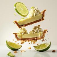 Freshly sliced pie topped with whipped cream and a slice of lime. photo