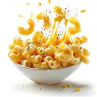 A bowl of cheese puffs with a creamy yellow cheese sauce drizzled on top. photo
