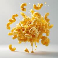 a pile of macaroni and cheese falling into the air photo