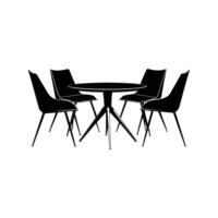 Modern table with four minimalist chairs silhouette isotated on white background. vector