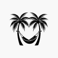 Hammock tied to two palm trees silhouette isotated on white background. vector