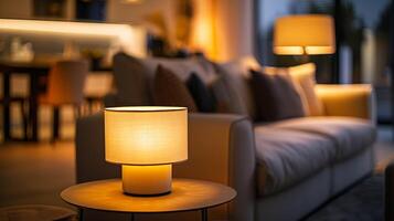 Interior design sofa table and lamp photo
