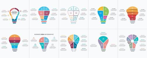 Idea light bulb infographic template bundle for growth diagram, graph, presentation, chart. business startup idea lamp vector