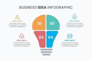 Idea light bulb infographic template for growth diagram, graph, presentation, chart. Business startup idea lamp concept with 4 options vector