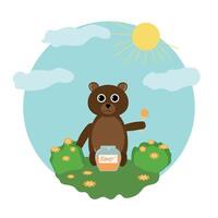 Teddy bear with a jar of honey vector
