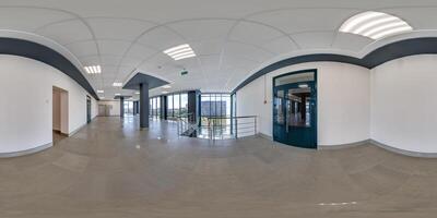 hdri 360 panorama in empty modern hall with columns, doors and panoramic windows in full seamless spherical equirectangular projection, ready for AR VR content photo