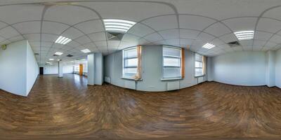 360 hdri panorama in interior of empty room with repair for office with sun light from windows in equirectangular full seamless spherical projection photo